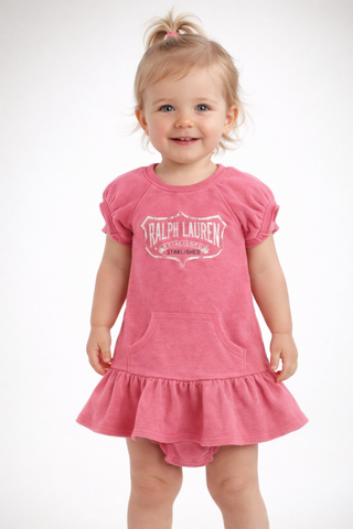 Ralph Lauren logo cotton dress in pink size 2