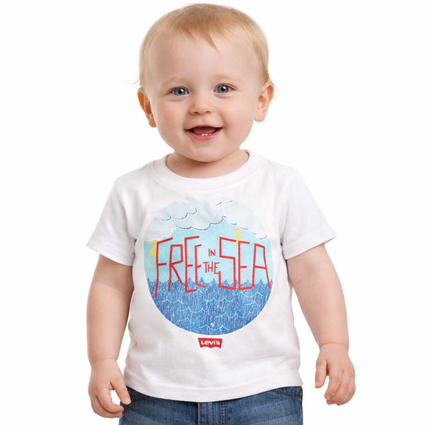 Levis White Graphic "Free in the Sea" Tee size 1