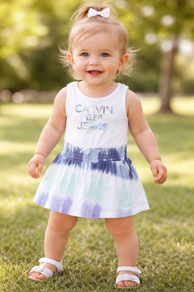 Calvin Klein shimmer pastel logo dress with bloomers size 1